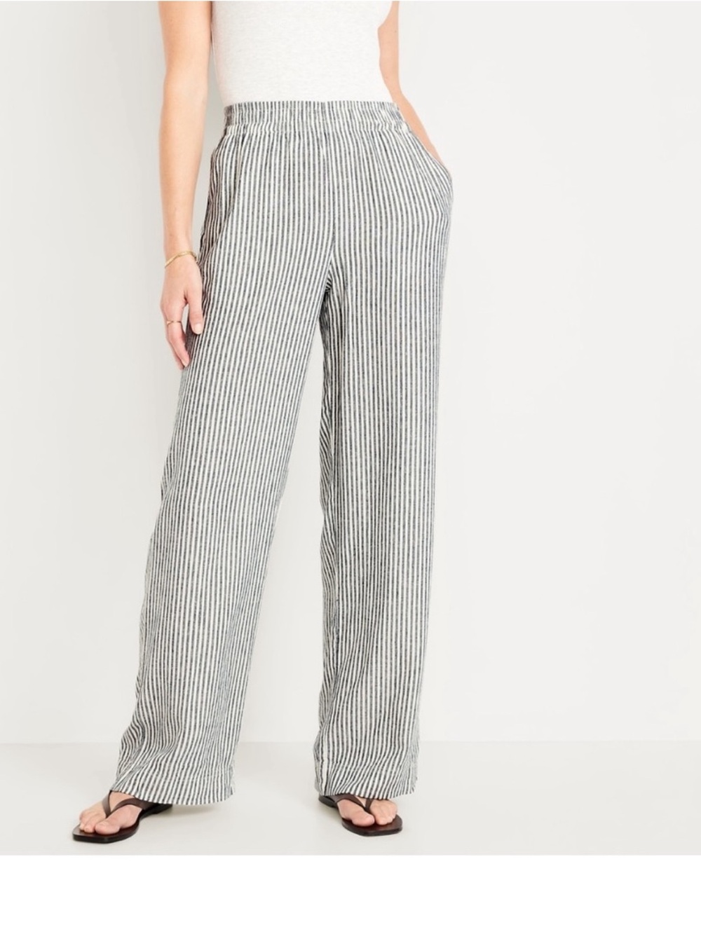 Old Navy linen blend gray stripe pants size medium